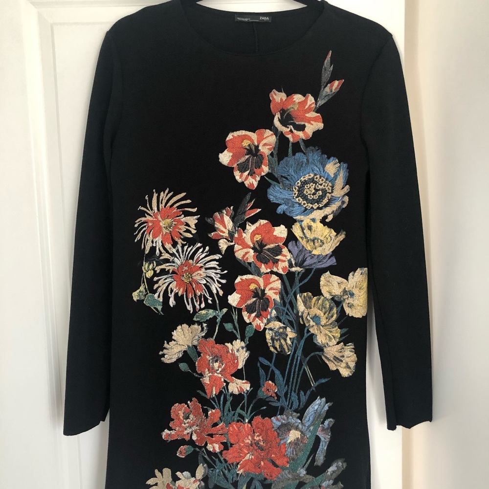 Zara black floral dress in small